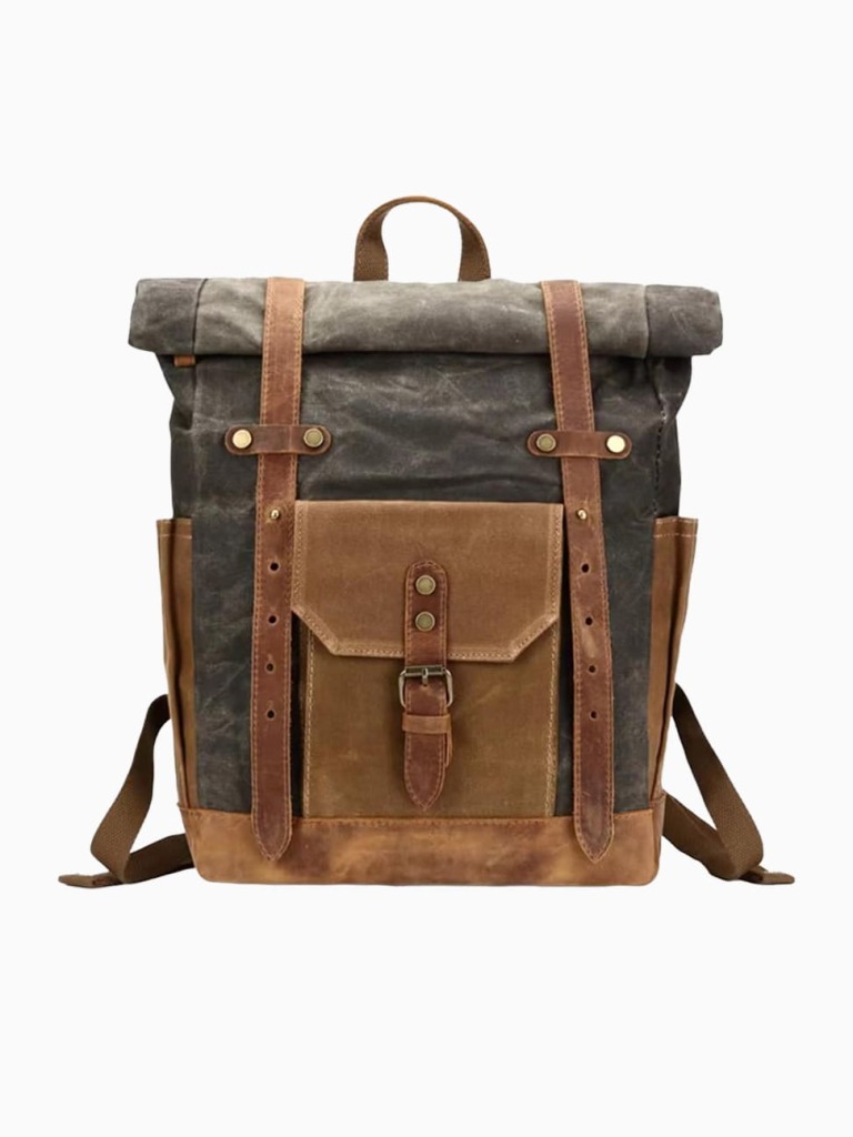 Waterproof waxed canvas leather travel backpack
