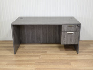 Bureau de travail gris avec caisson 2 tiroirs et clé