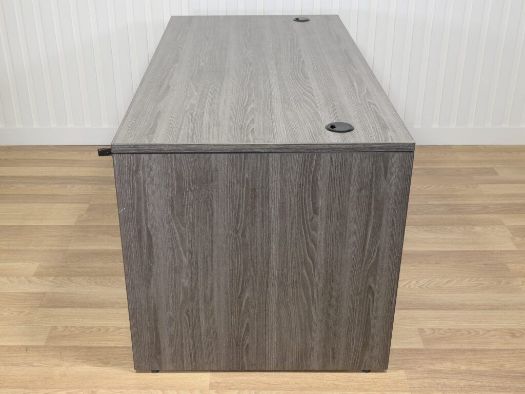 Bureau de travail gris avec caisson 2 tiroirs et clé